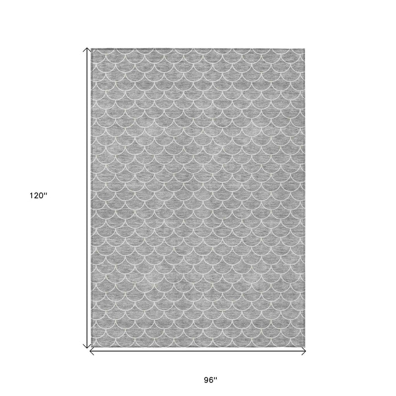 8' X 10' Gray And Ivory Geometric Washable Indoor Outdoor Area Rug