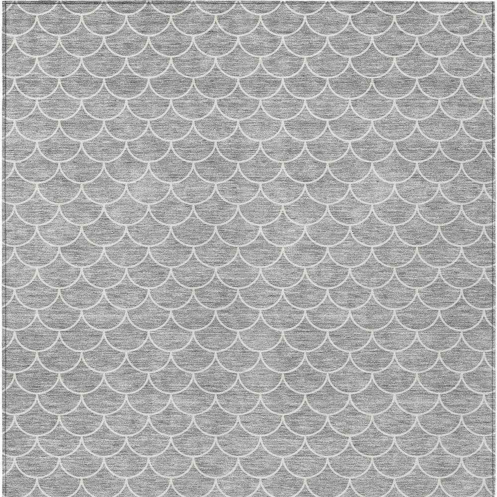 8' X 10' Gray And Ivory Geometric Washable Indoor Outdoor Area Rug