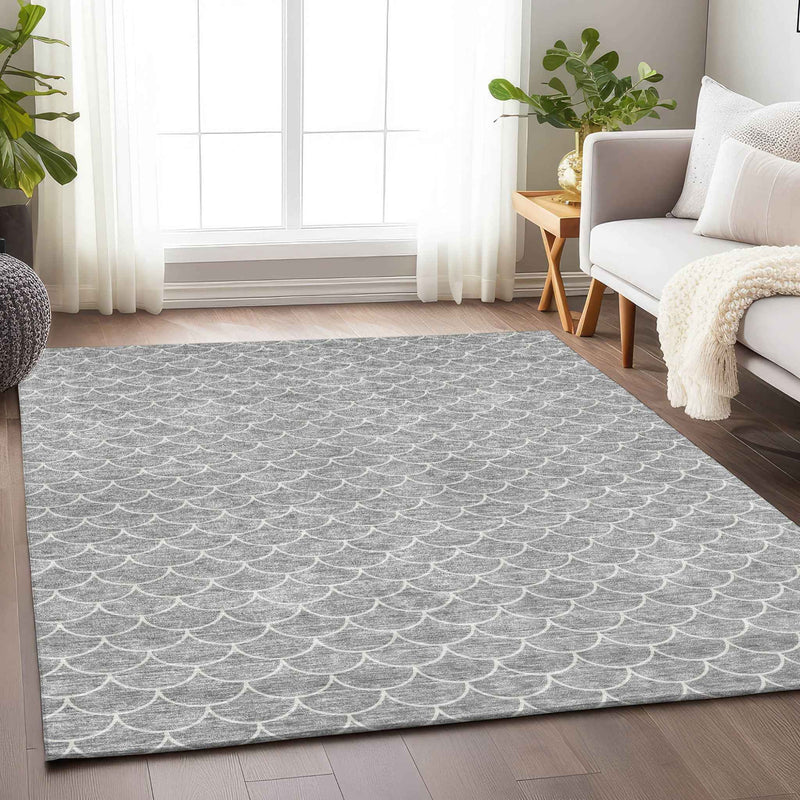 8' X 10' Gray And Ivory Geometric Washable Indoor Outdoor Area Rug
