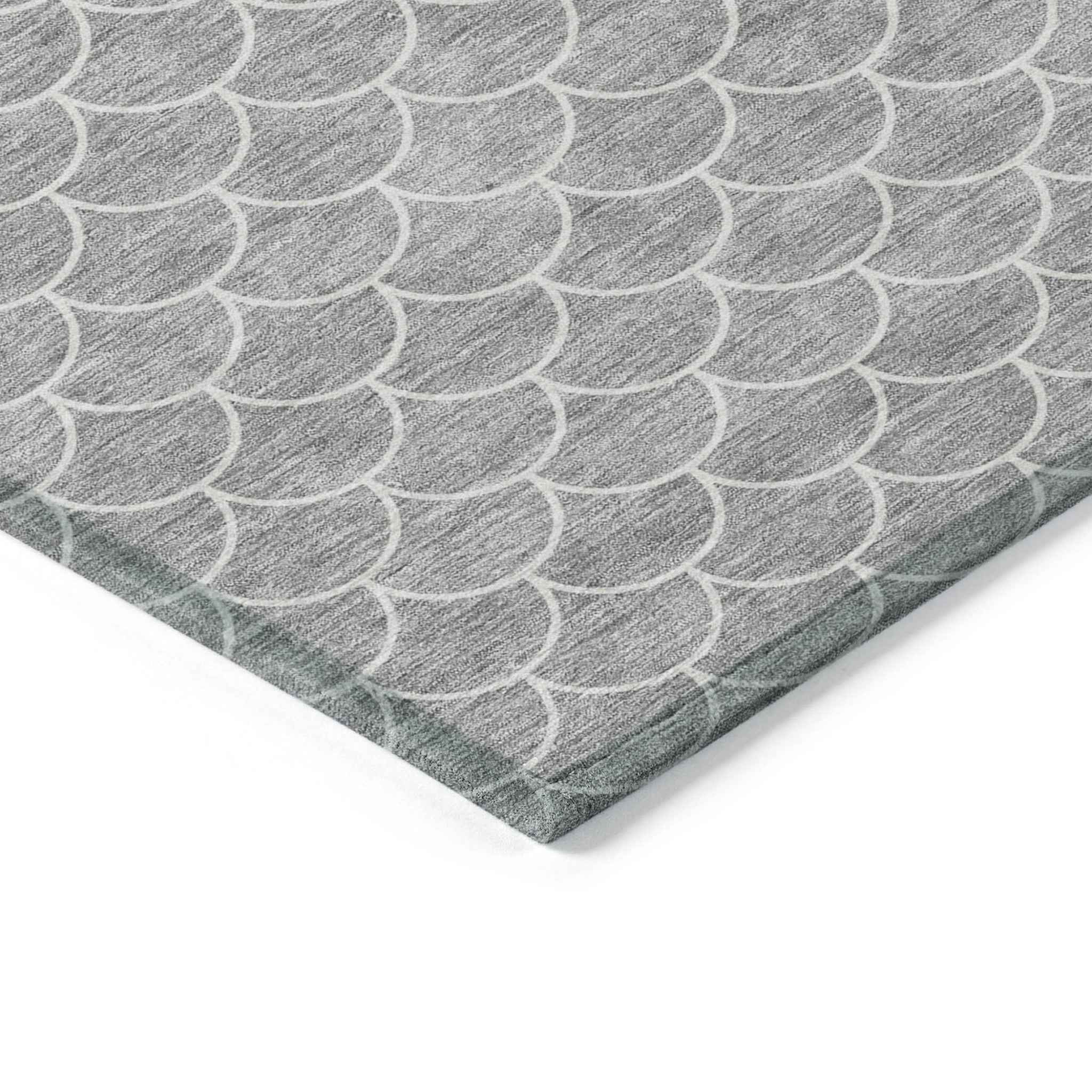 8' X 10' Gray And Ivory Geometric Washable Indoor Outdoor Area Rug