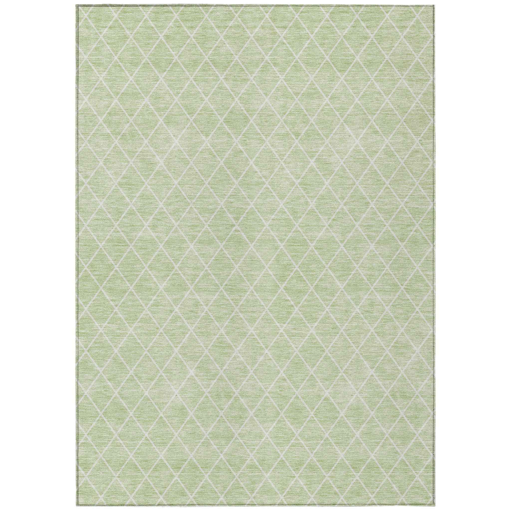9' X 12' Mint Green And Ivory Geometric Washable Indoor Outdoor Area Rug