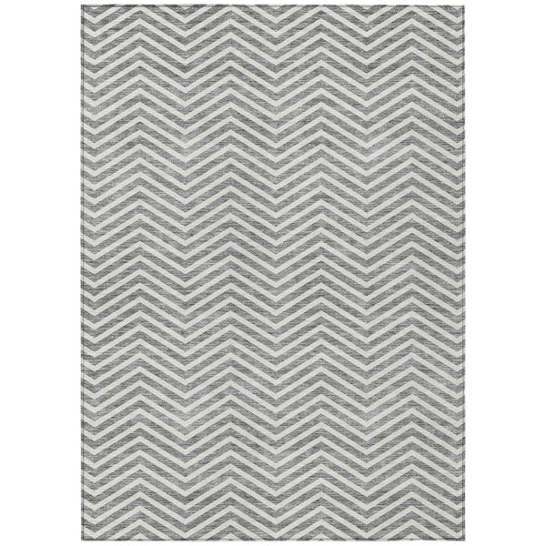 8' X 10' Gray And Ivory Chevron Washable Indoor Outdoor Area Rug