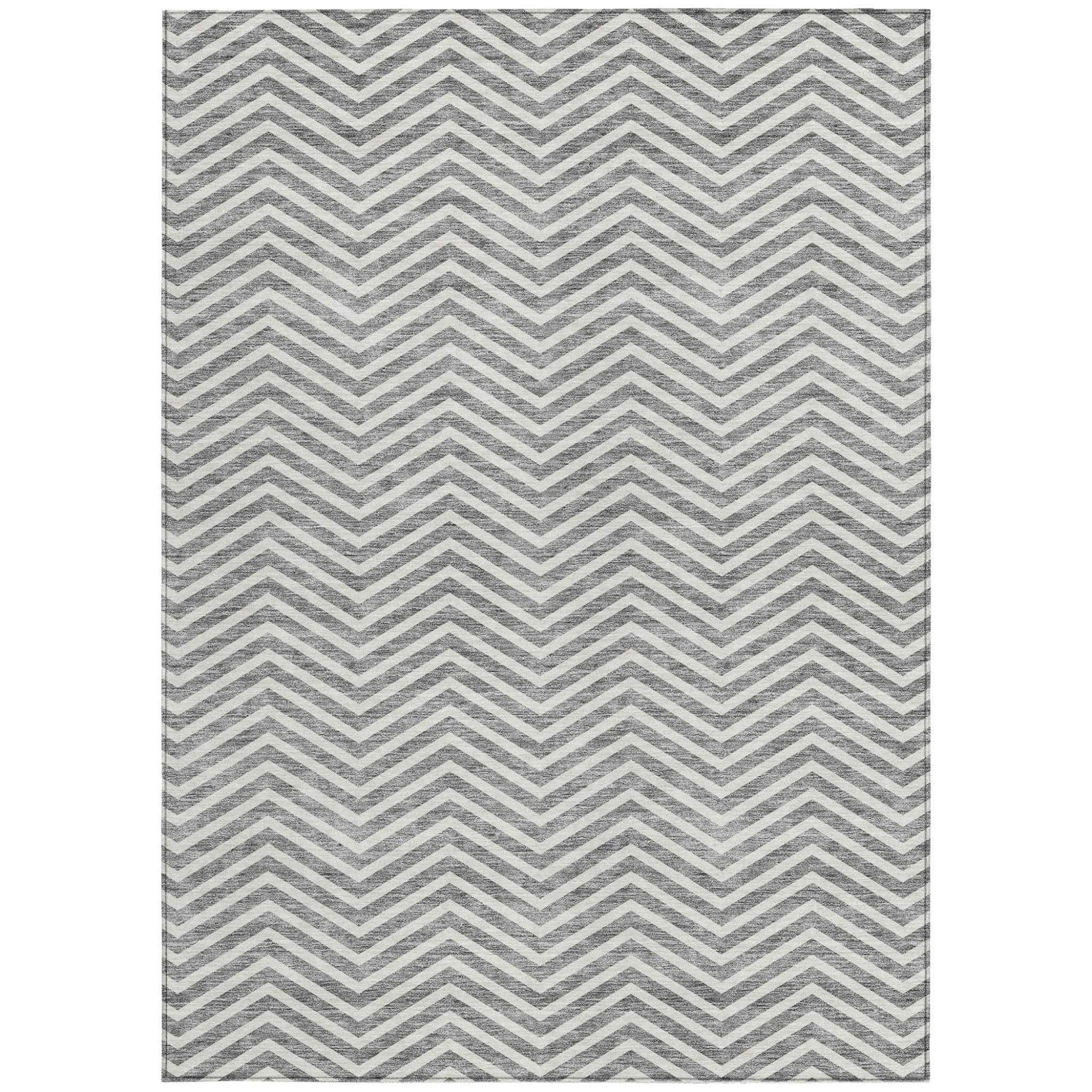 8' X 10' Gray And Ivory Chevron Washable Indoor Outdoor Area Rug