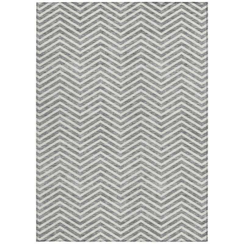 8' X 10' Gray And Ivory Chevron Washable Indoor Outdoor Area Rug