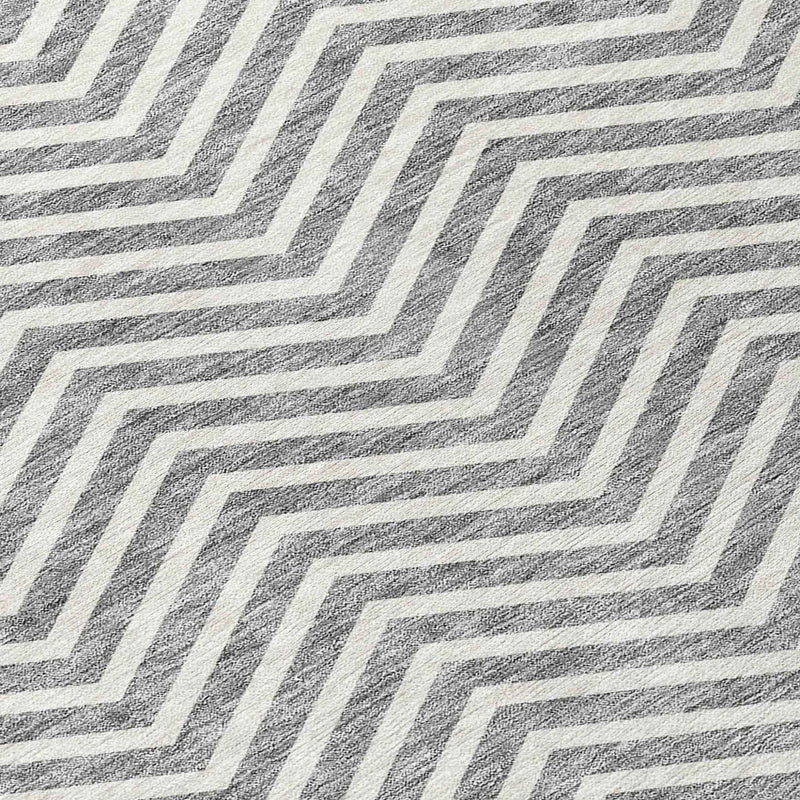 8' X 10' Gray And Ivory Chevron Washable Indoor Outdoor Area Rug