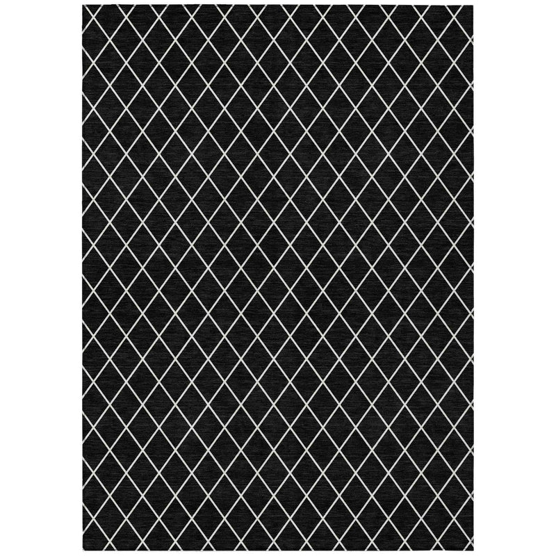 8' X 10' Black And Ivory Geometric Washable Indoor Outdoor Area Rug