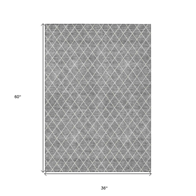 3' X 5' Gray And Ivory Geometric Washable Indoor Outdoor Area Rug