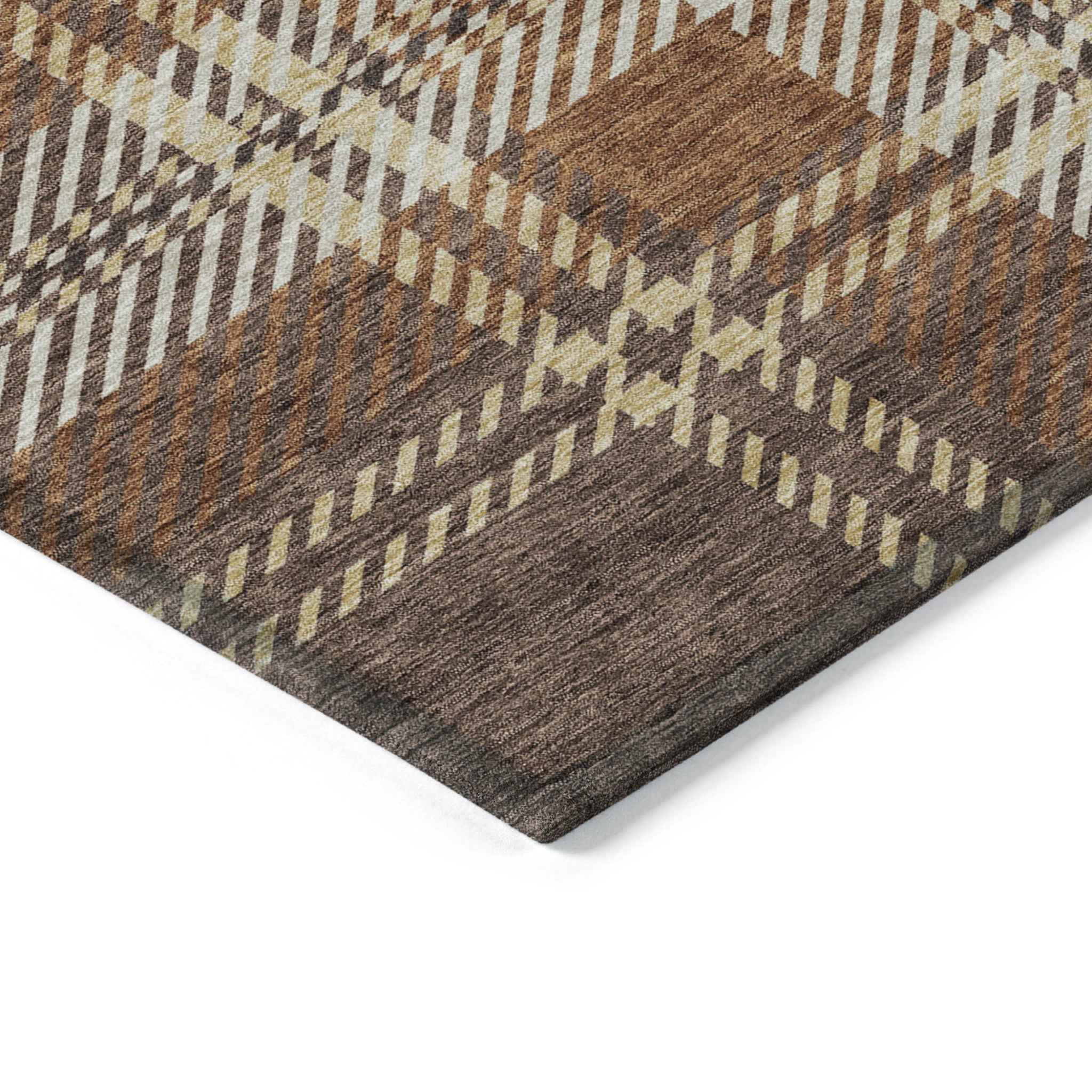 10' X 14' Chocolate Copper And Gold Plaid Washable Indoor Outdoor Area Rug
