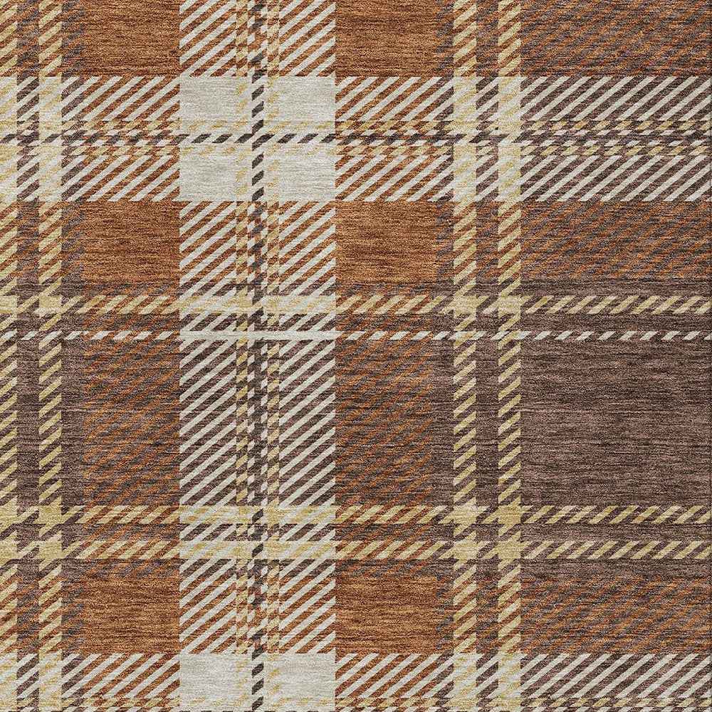 10' X 14' Chocolate Copper And Gold Plaid Washable Indoor Outdoor Area Rug