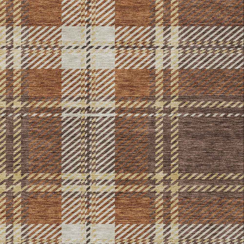 10' X 14' Chocolate Copper And Gold Plaid Washable Indoor Outdoor Area Rug