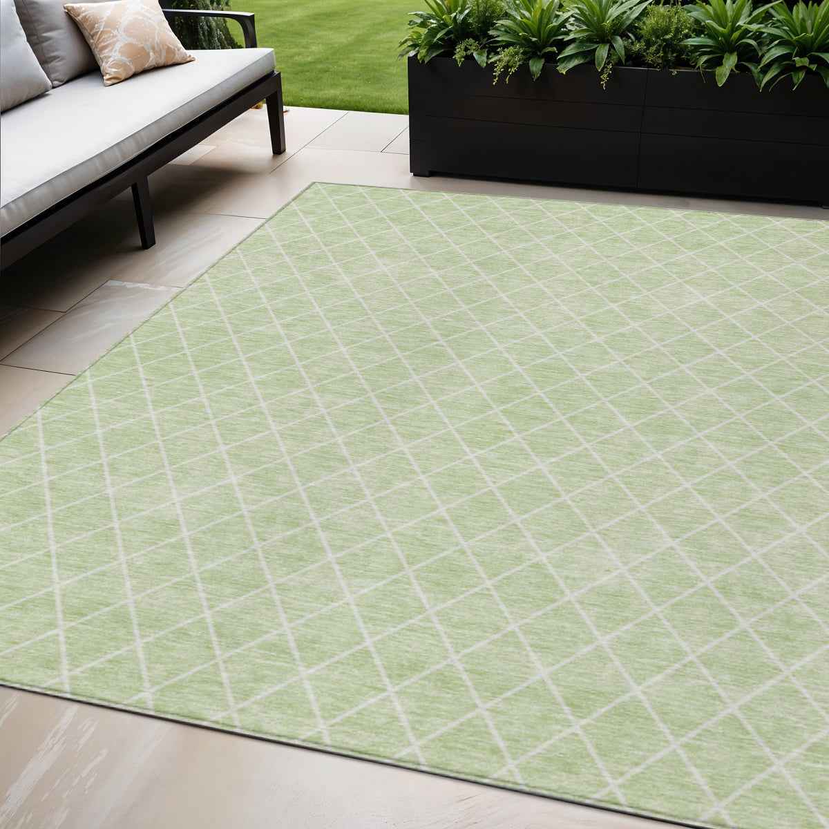 5' X 8' Mint Green And Ivory Geometric Washable Indoor Outdoor Area Rug