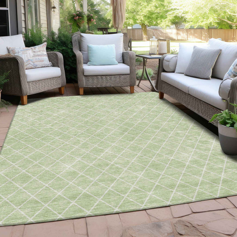 5' X 8' Mint Green And Ivory Geometric Washable Indoor Outdoor Area Rug