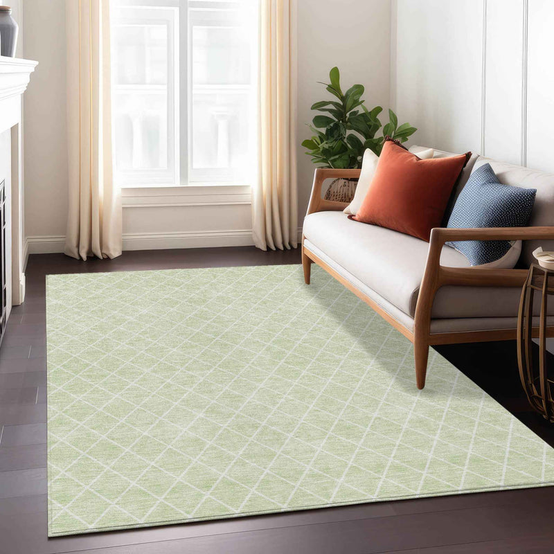 5' X 8' Mint Green And Ivory Geometric Washable Indoor Outdoor Area Rug
