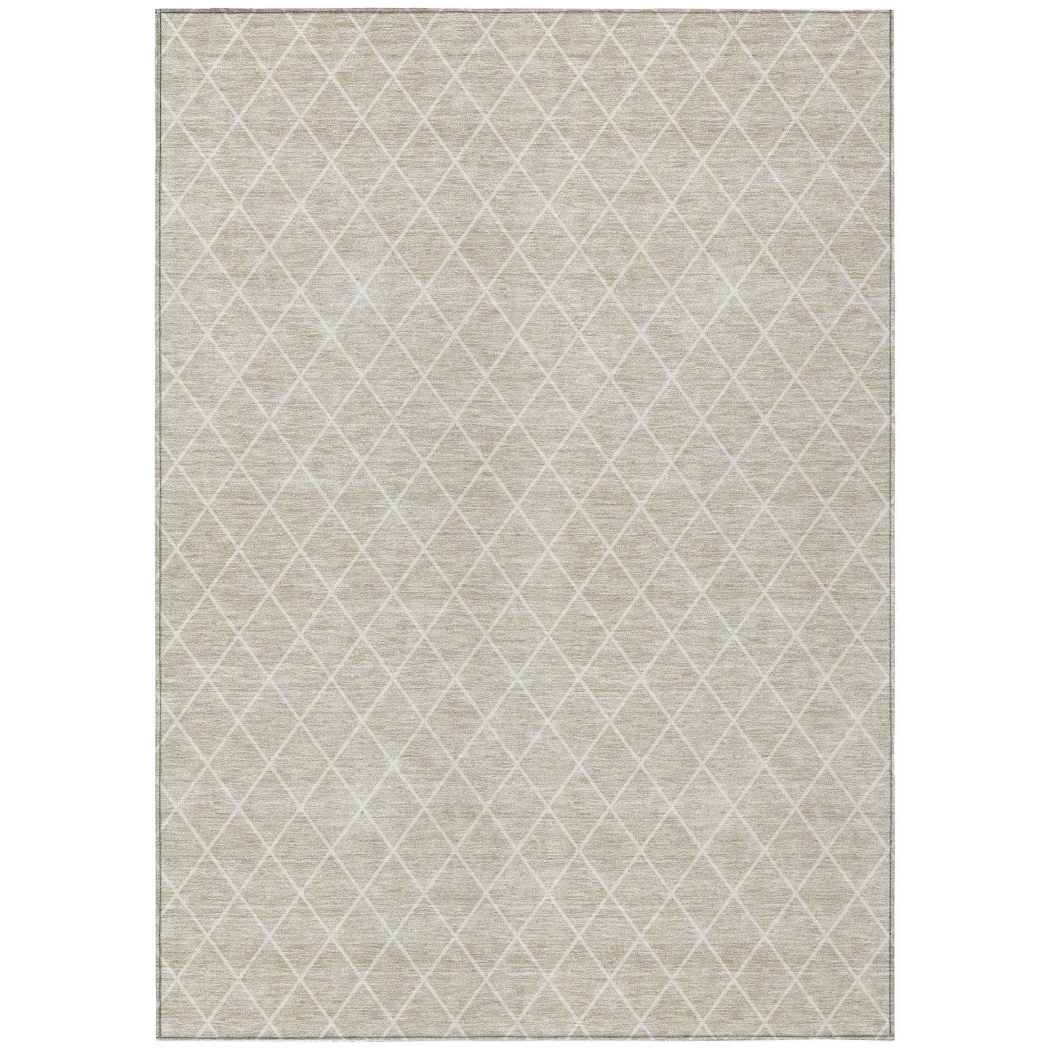 5' X 8' Beige And Ivory Geometric Washable Indoor Outdoor Area Rug