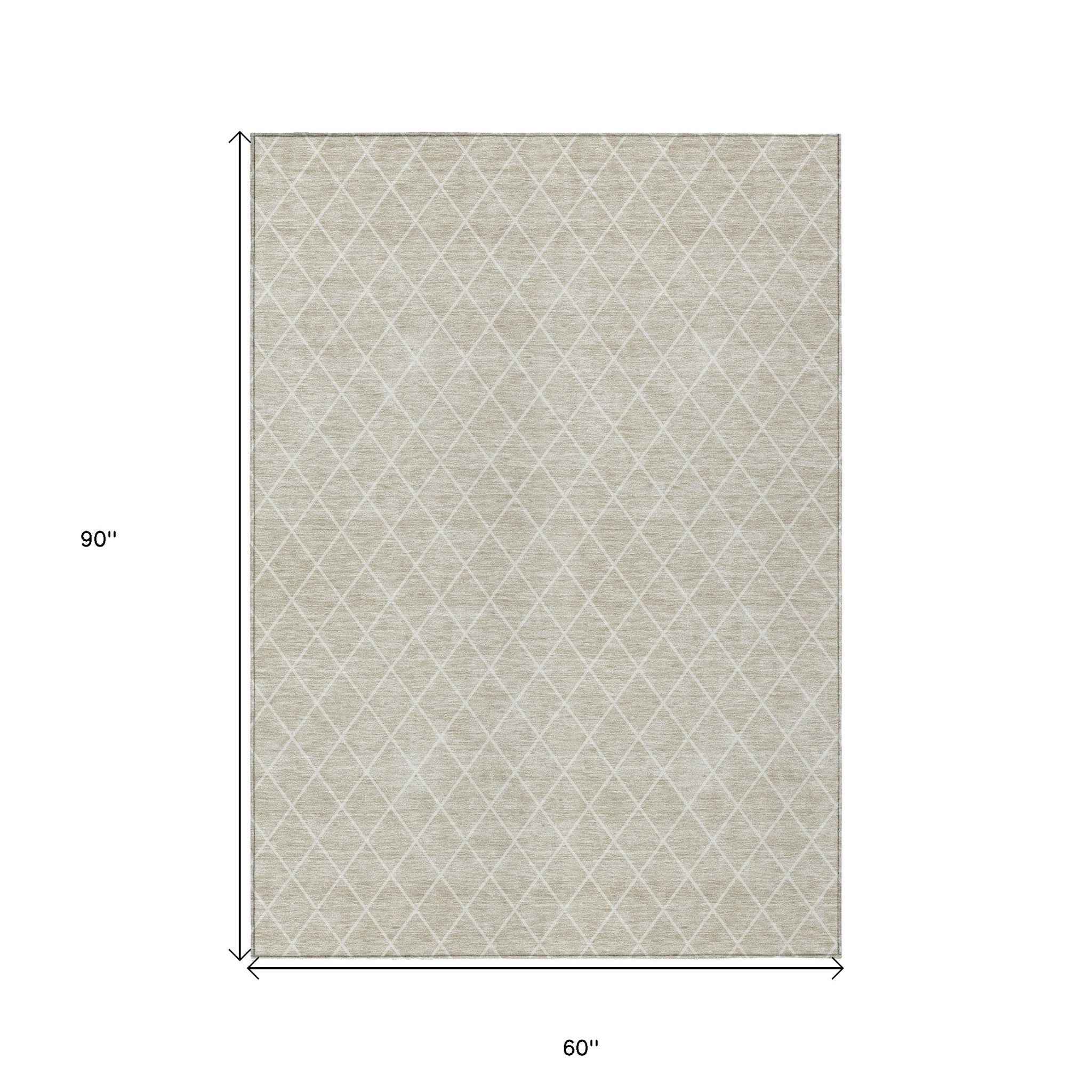 5' X 8' Beige And Ivory Geometric Washable Indoor Outdoor Area Rug