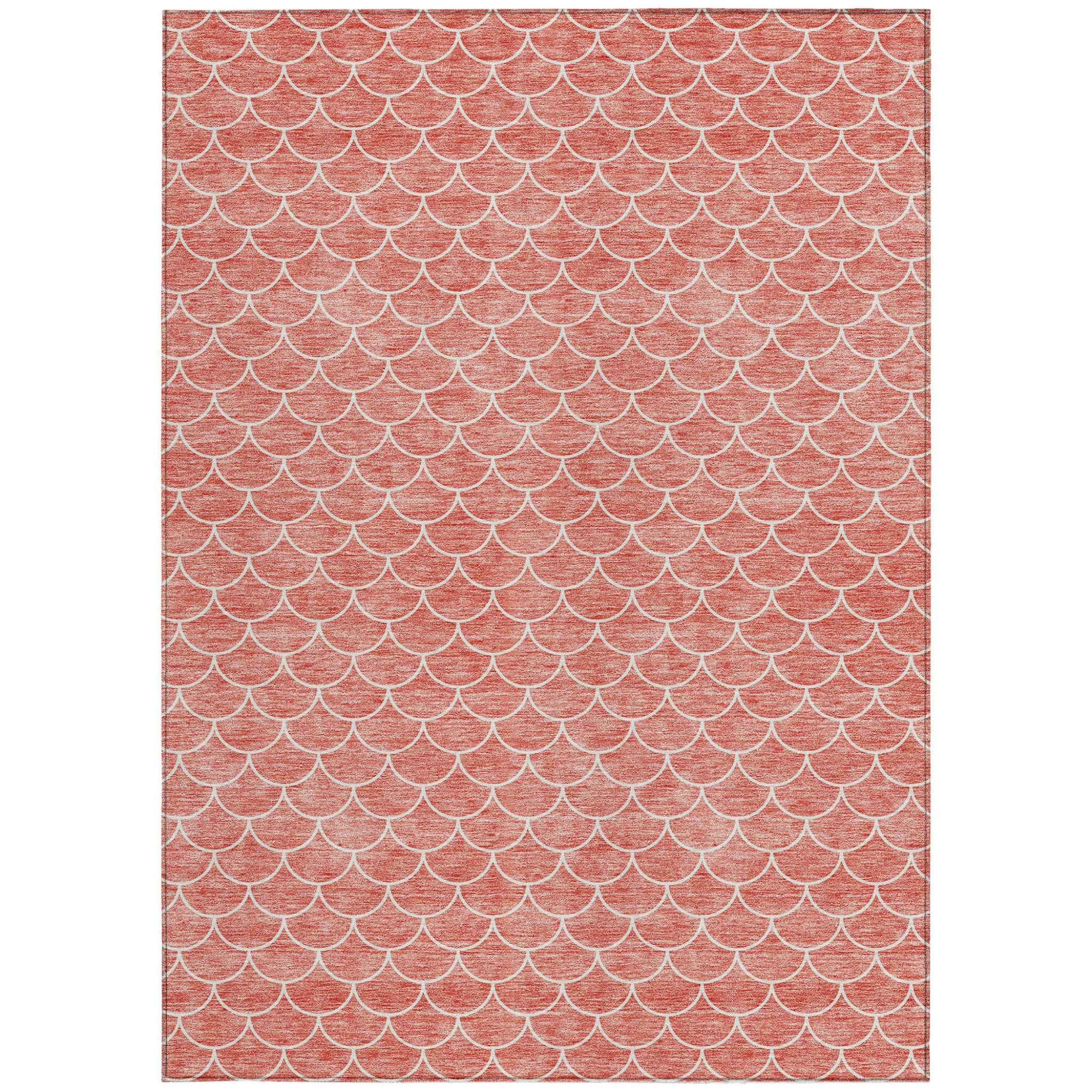 3' X 5' Salmon And Ivory Geometric Washable Indoor Outdoor Area Rug
