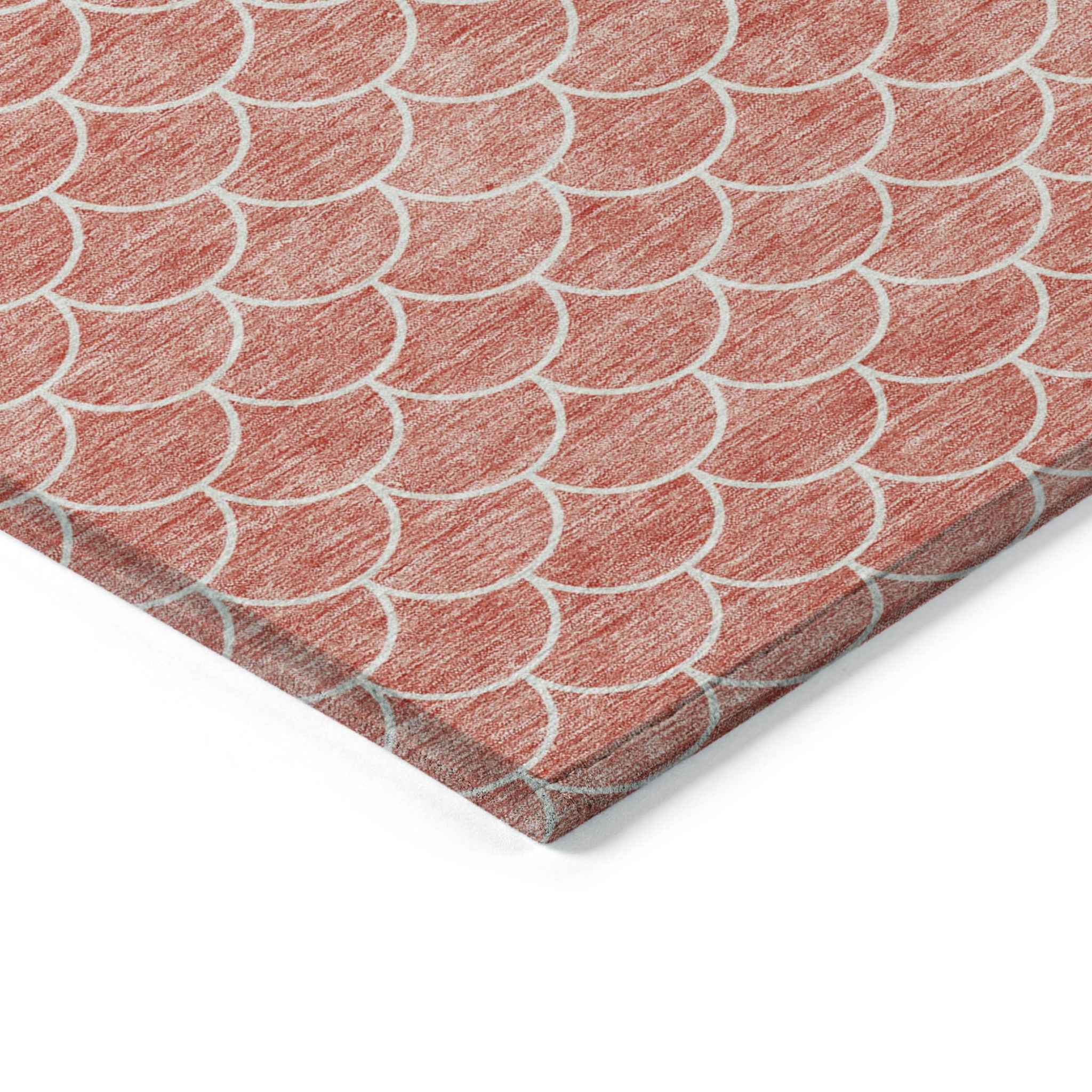 3' X 5' Salmon And Ivory Geometric Washable Indoor Outdoor Area Rug