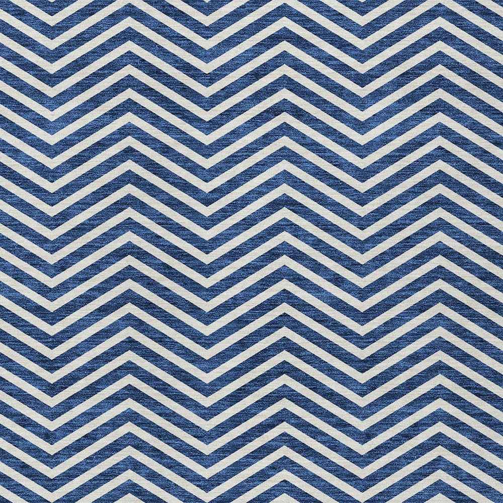 10' X 14' Blue And Ivory Chevron Washable Indoor Outdoor Area Rug