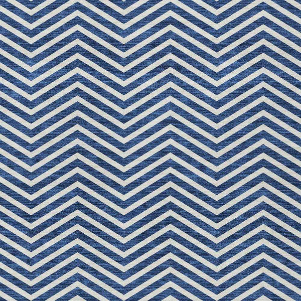 10' X 14' Blue And Ivory Chevron Washable Indoor Outdoor Area Rug
