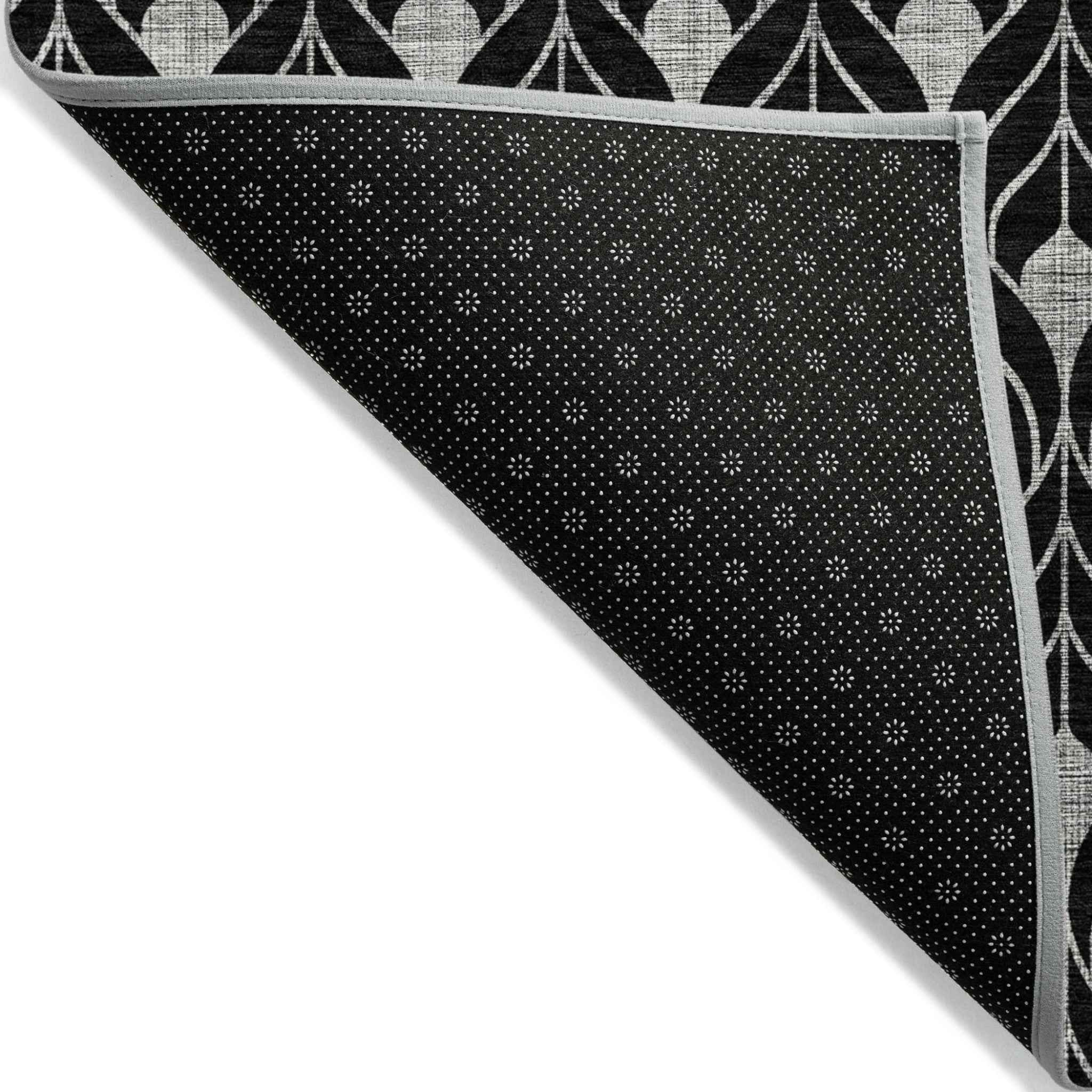 8' X 10' Black And Ivory Geometric Washable Indoor Outdoor Area Rug