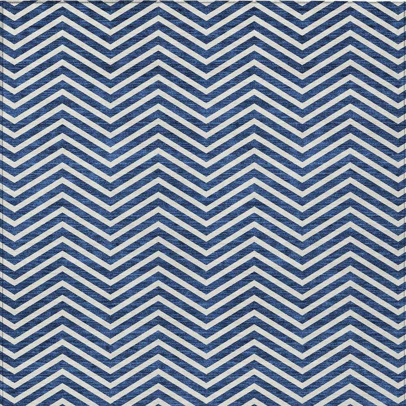 10' X 14' Blue And Ivory Chevron Washable Indoor Outdoor Area Rug