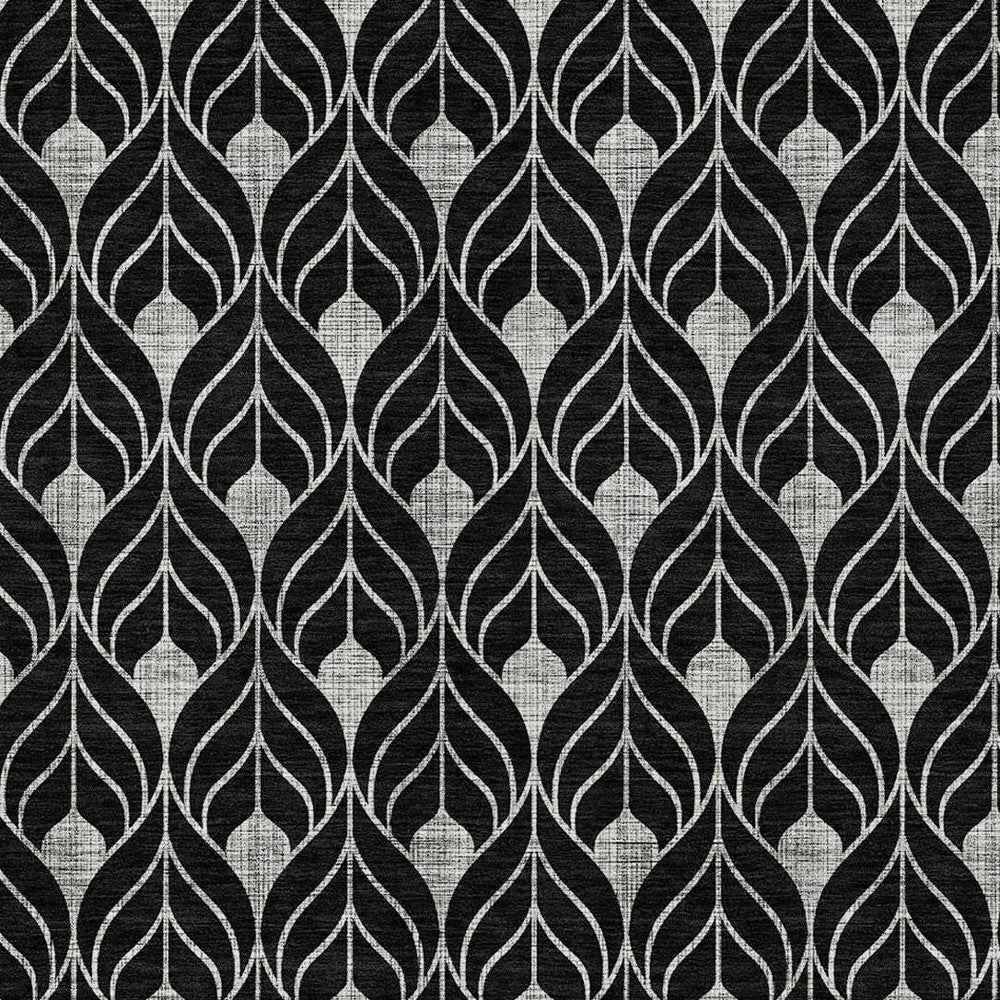 8' X 10' Black And Ivory Geometric Washable Indoor Outdoor Area Rug