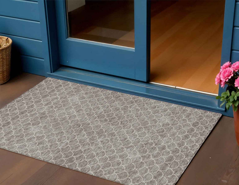 3' X 5' Taupe And Beige Geometric Washable Indoor Outdoor Area Rug