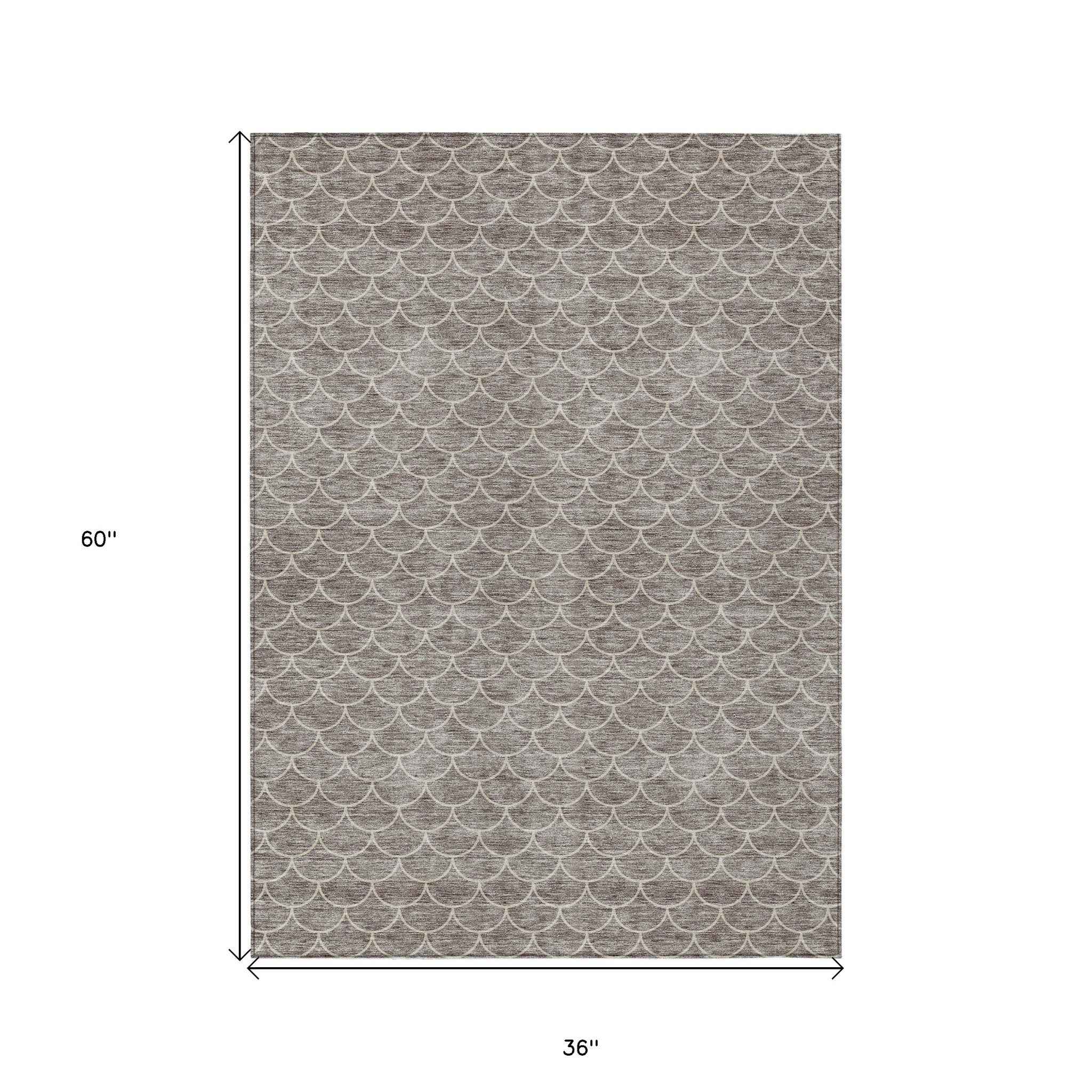 3' X 5' Taupe And Beige Geometric Washable Indoor Outdoor Area Rug