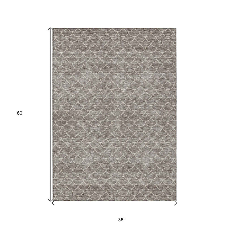3' X 5' Taupe And Beige Geometric Washable Indoor Outdoor Area Rug