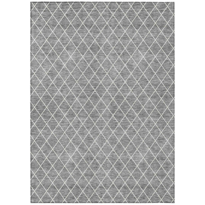 8' X 10' Gray And Ivory Geometric Washable Indoor Outdoor Area Rug
