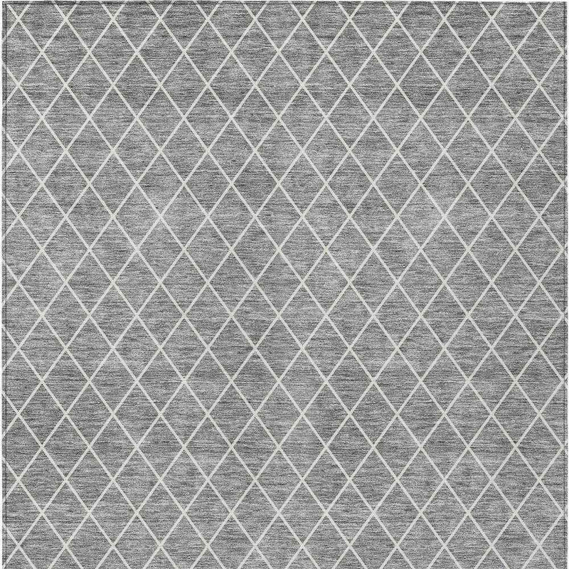 8' X 10' Gray And Ivory Geometric Washable Indoor Outdoor Area Rug