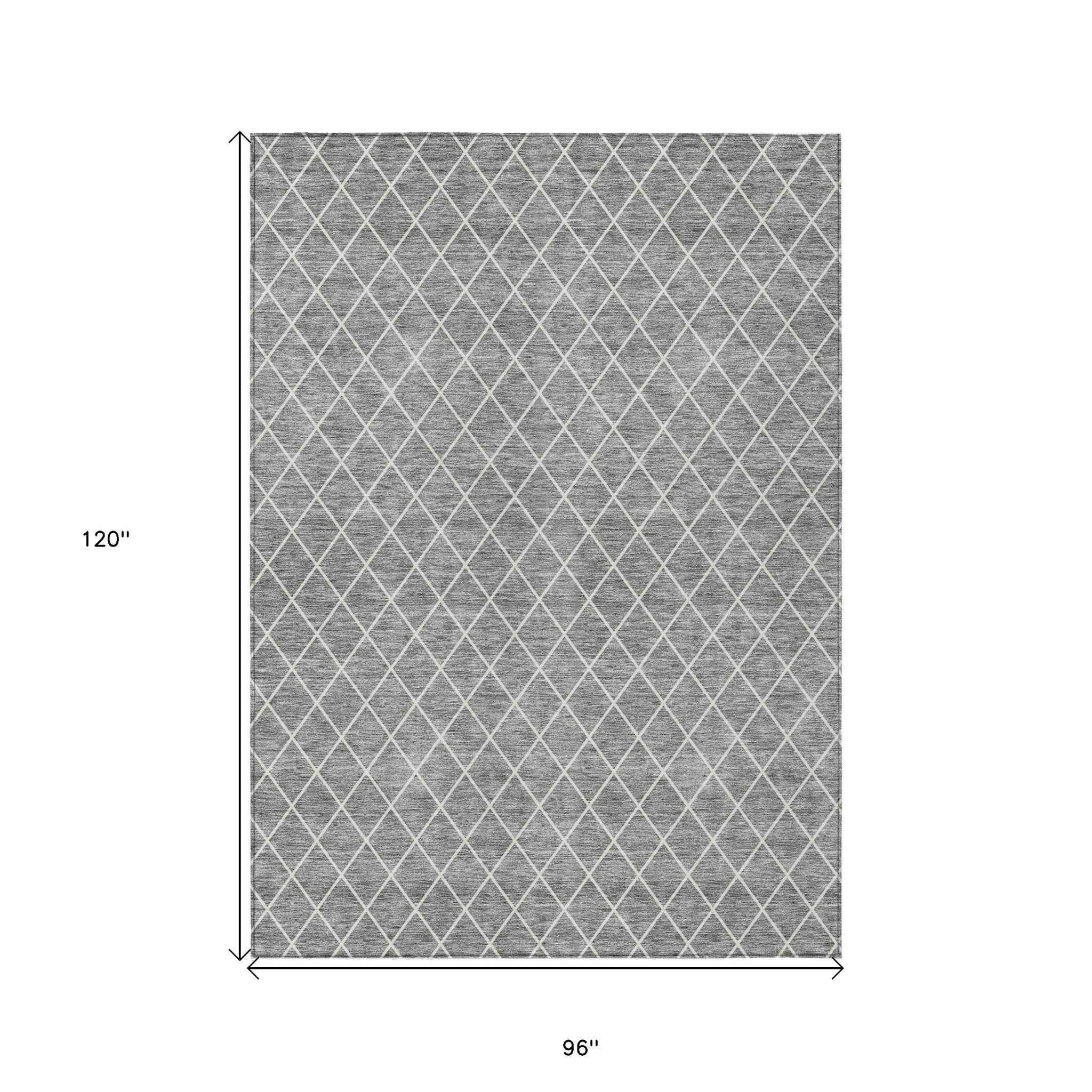 8' X 10' Gray And Ivory Geometric Washable Indoor Outdoor Area Rug