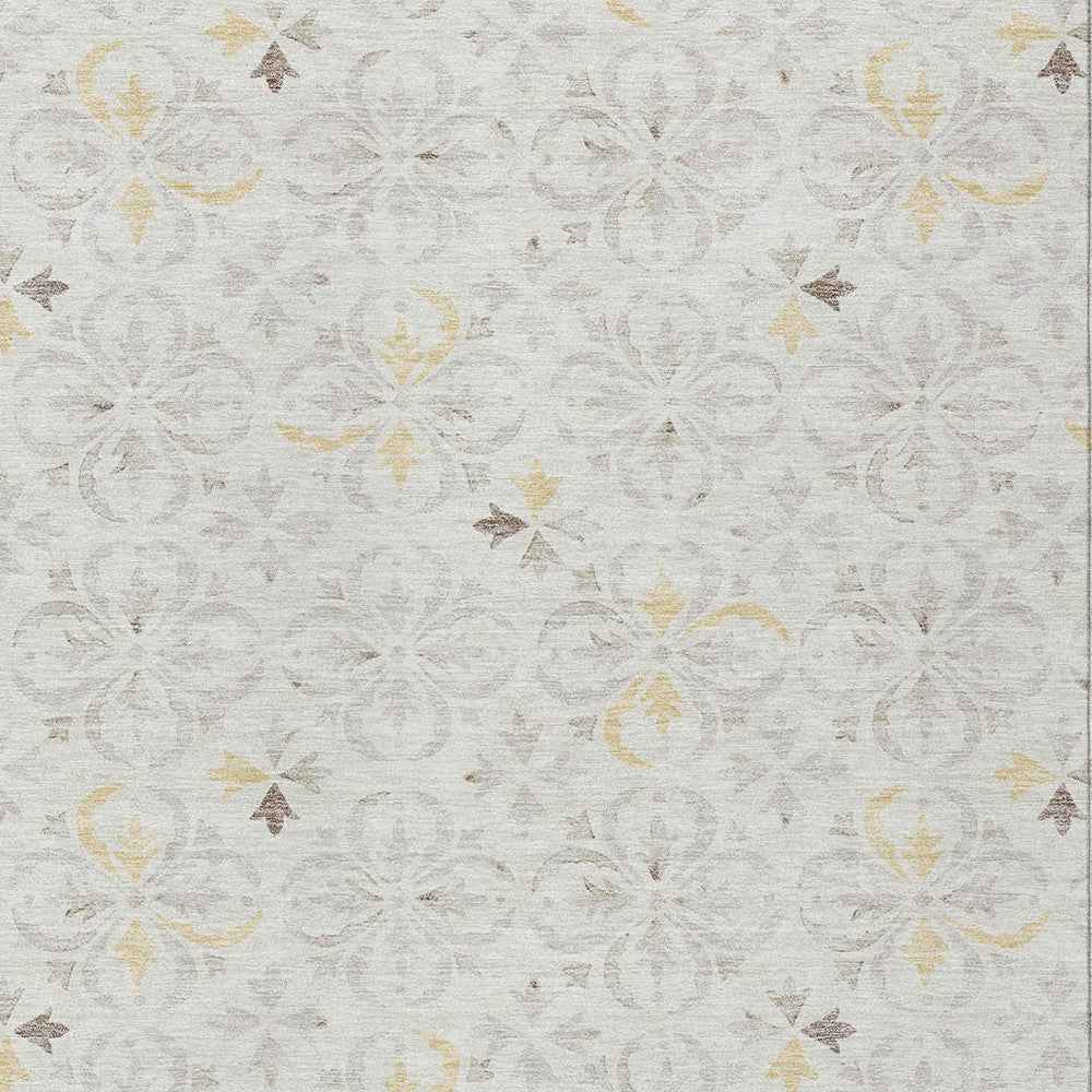 3' X 5' Ivory Gray And Gold Floral Washable Indoor Outdoor Area Rug