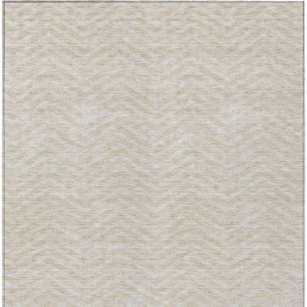 10' X 14' Beige And Gray Chevron Washable Indoor Outdoor Area Rug