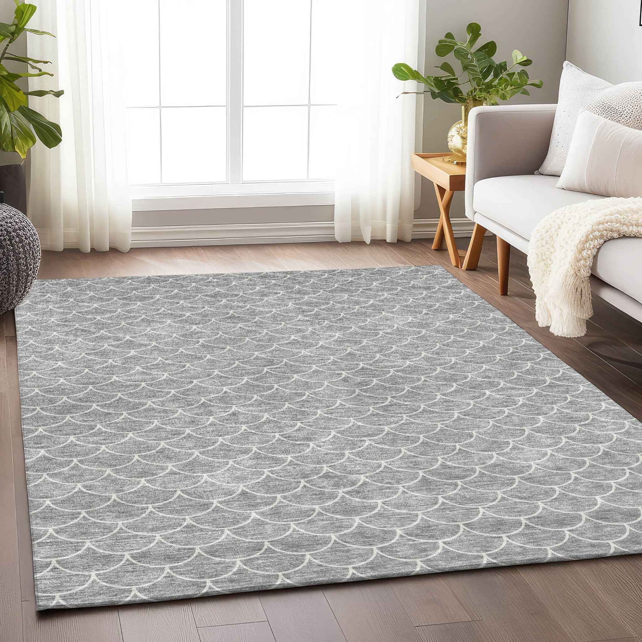10' X 14' Gray And Ivory Geometric Washable Indoor Outdoor Area Rug