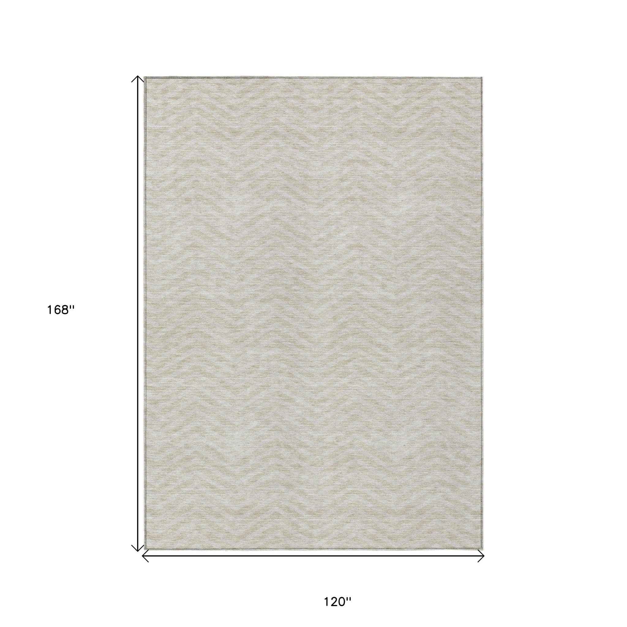 10' X 14' Beige And Gray Chevron Washable Indoor Outdoor Area Rug