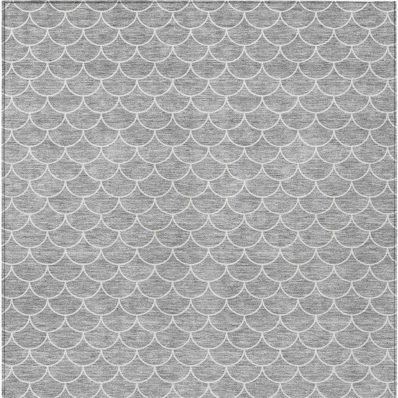 10' X 14' Gray And Ivory Geometric Washable Indoor Outdoor Area Rug