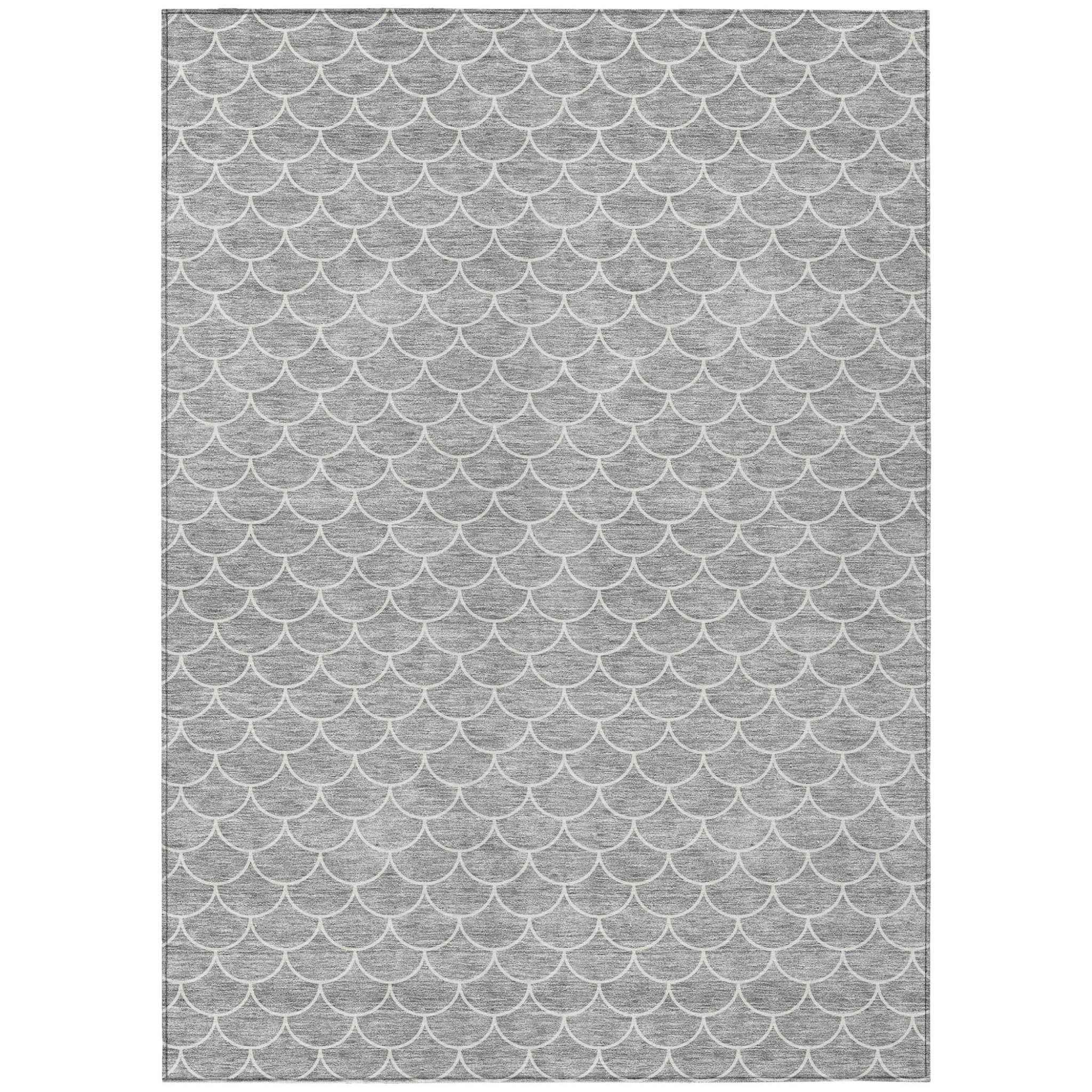 10' X 14' Gray And Ivory Geometric Washable Indoor Outdoor Area Rug