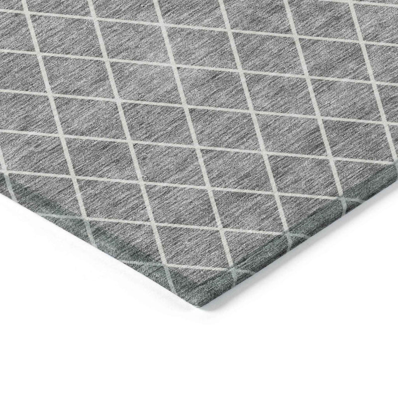 10' X 14' Gray And Ivory Geometric Washable Indoor Outdoor Area Rug