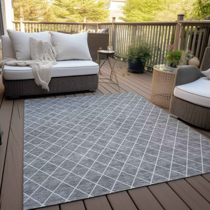 10' X 14' Gray And Ivory Geometric Washable Indoor Outdoor Area Rug
