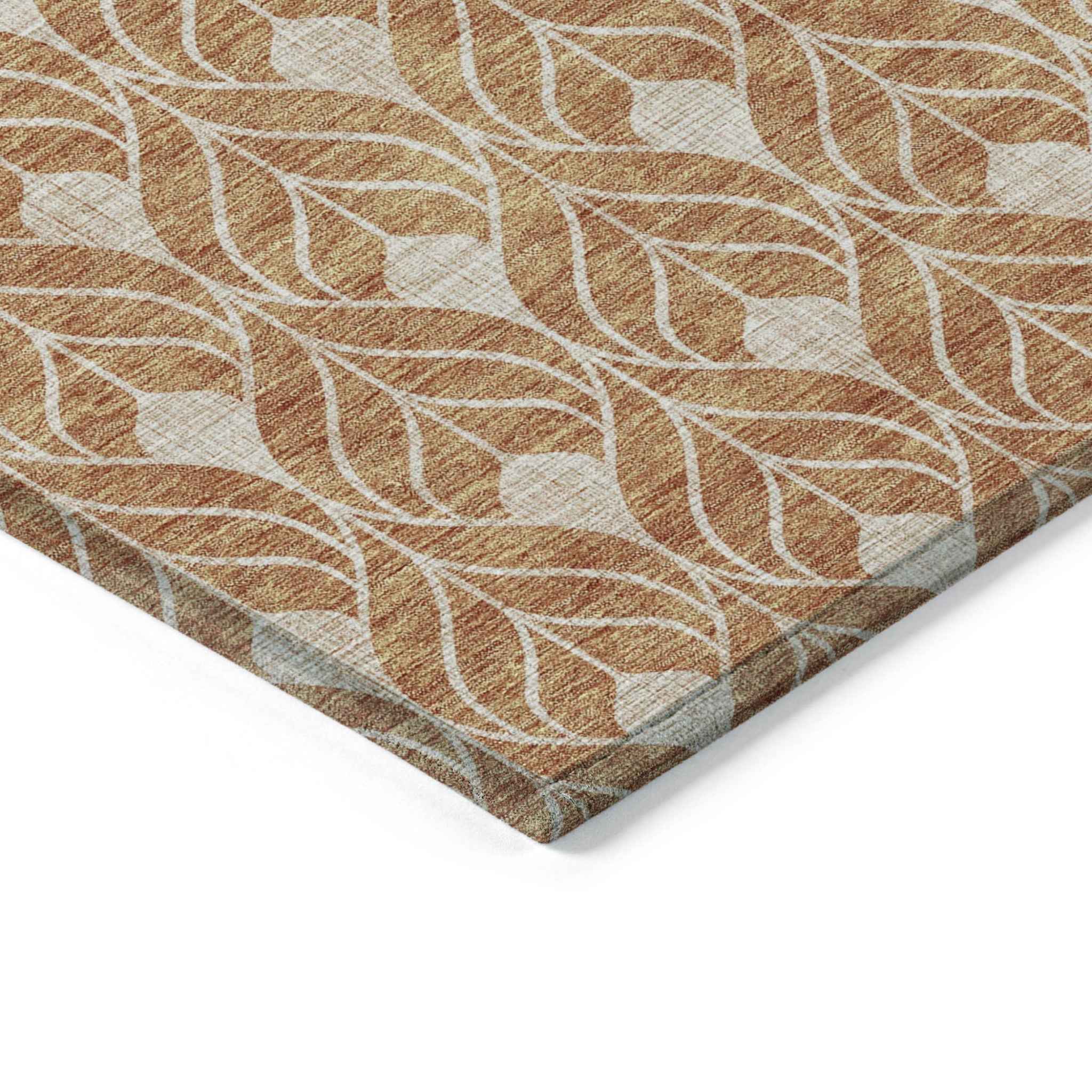 3' X 5' Copper And Beige Geometric Washable Indoor Outdoor Area Rug