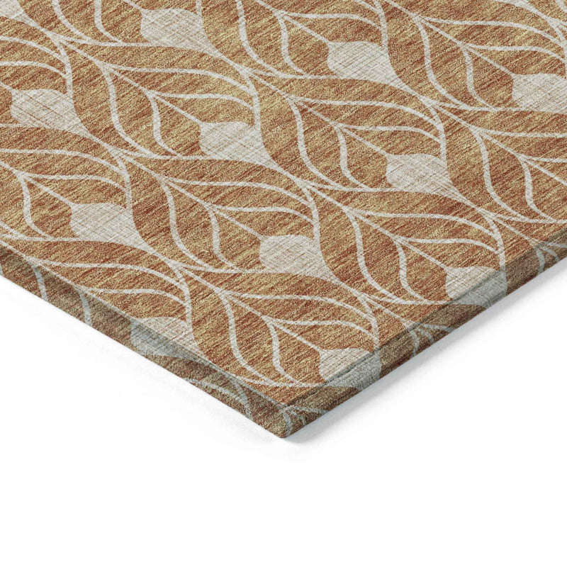 3' X 5' Copper And Beige Geometric Washable Indoor Outdoor Area Rug