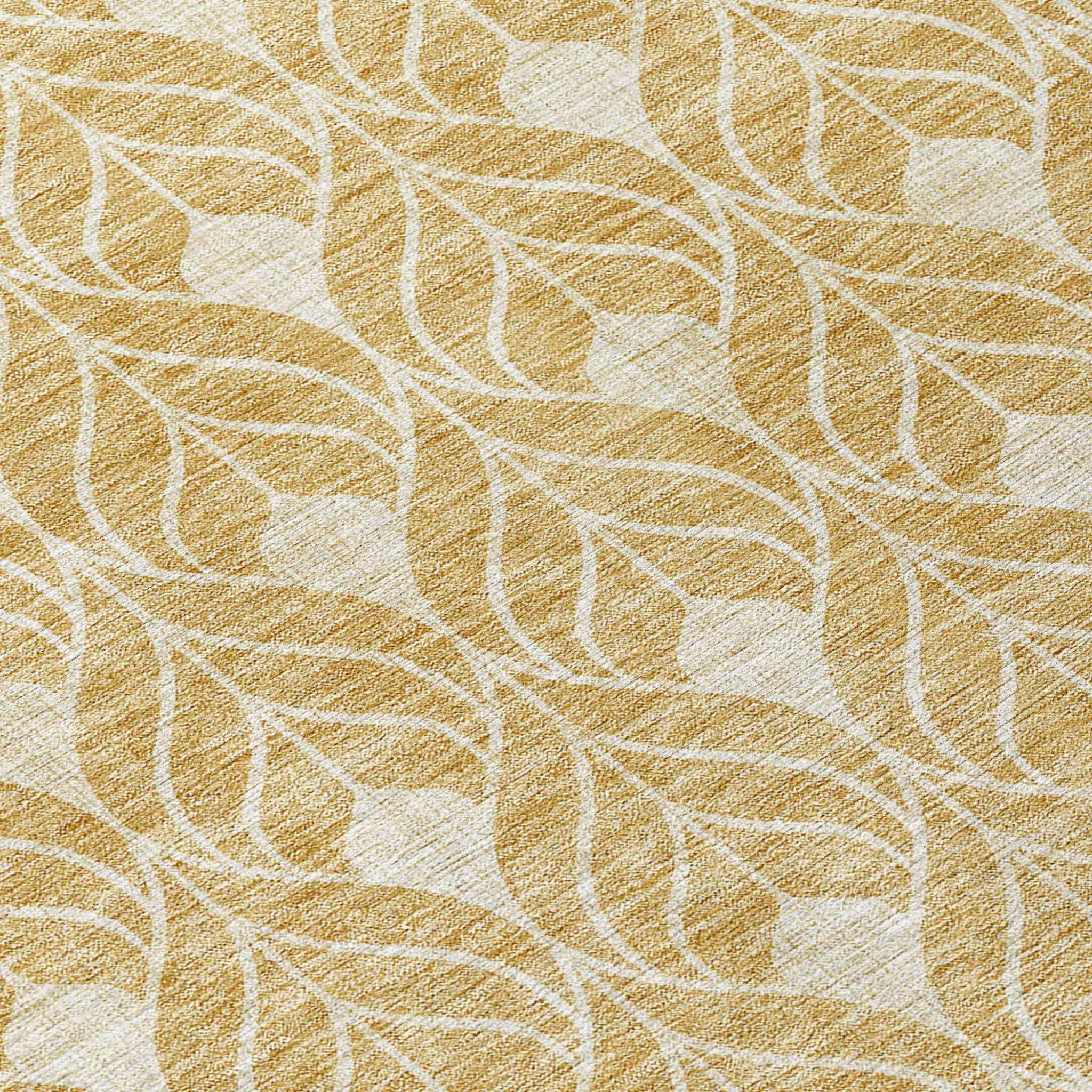 8' Gold And Ivory Round Geometric Washable Indoor Outdoor Area Rug