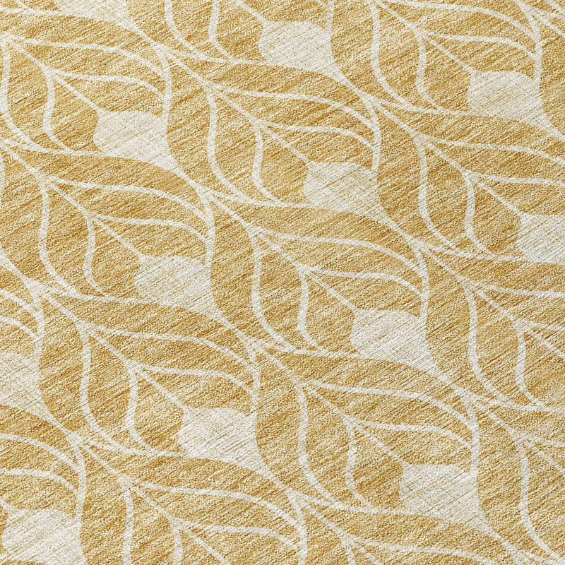 8' Gold And Ivory Round Geometric Washable Indoor Outdoor Area Rug