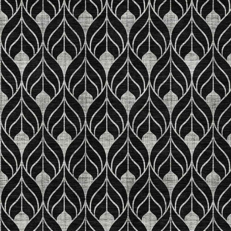 5' X 8' Black And Ivory Geometric Washable Indoor Outdoor Area Rug