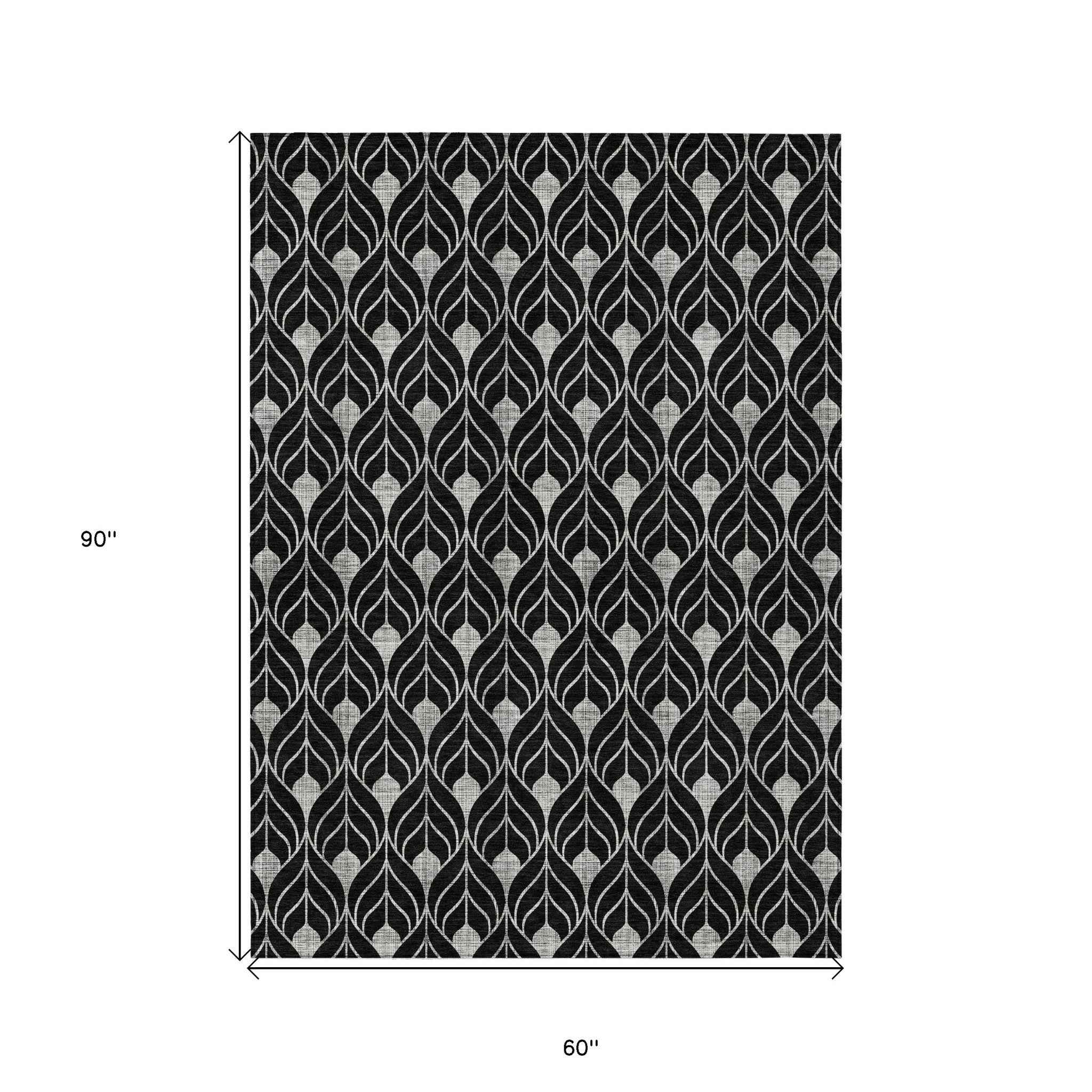 5' X 8' Black And Ivory Geometric Washable Indoor Outdoor Area Rug