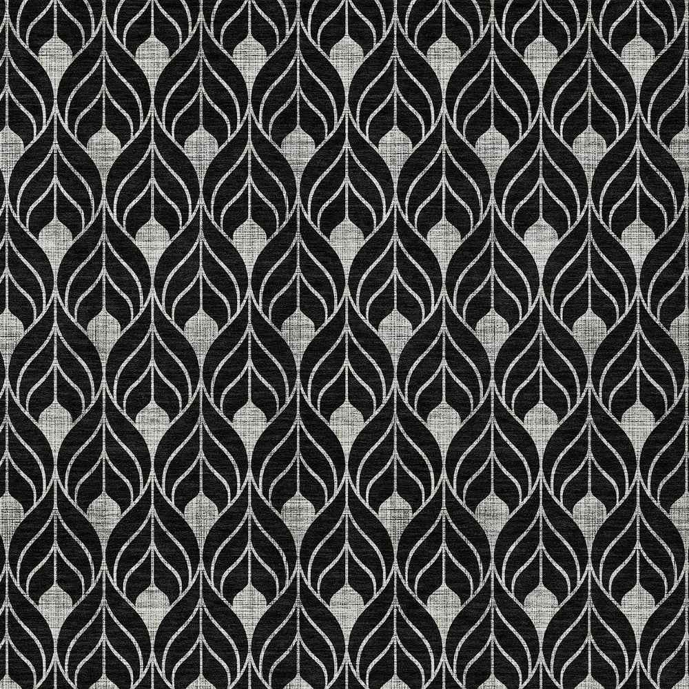 5' X 8' Black And Ivory Geometric Washable Indoor Outdoor Area Rug