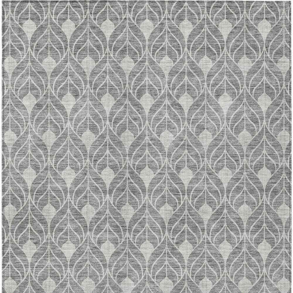 10' X 14' Gray And Light Gray Geometric Washable Indoor Outdoor Area Rug