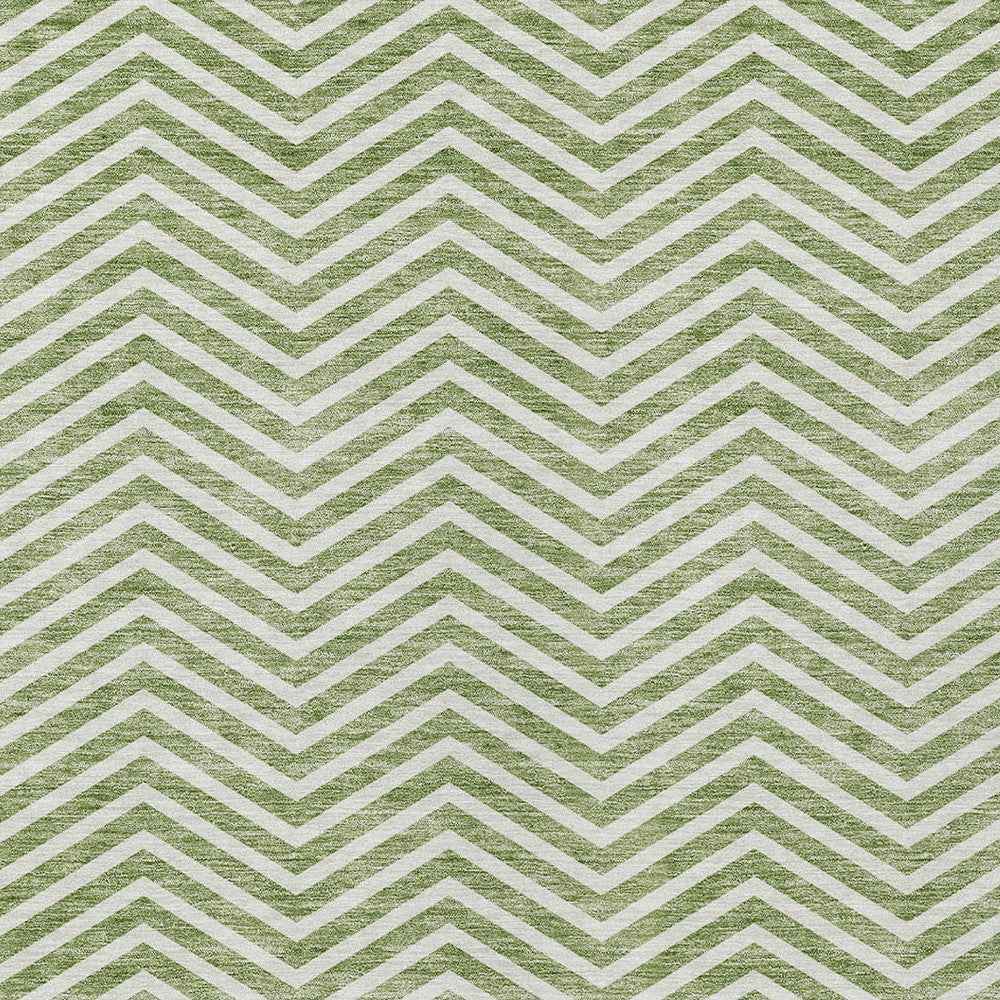 8' X 10' Green And Ivory Chevron Washable Indoor Outdoor Area Rug