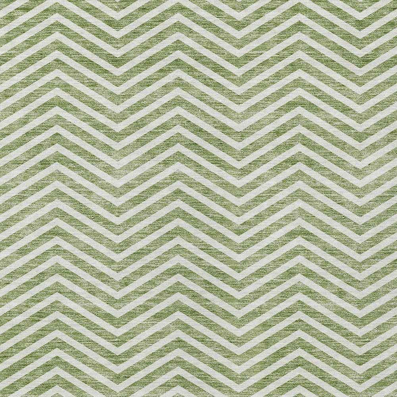 8' X 10' Green And Ivory Chevron Washable Indoor Outdoor Area Rug